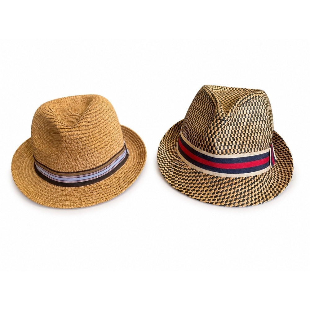 2 Mens Fedora Hats Lot Helix S/M & Paper Straw One Size Resort Beach Summer